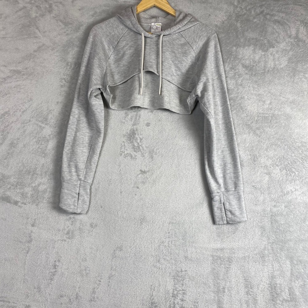 OFFLINE by Aerie Womens Large Gray Cropped Hoodie Thumbhole Raglan Sweatshirt